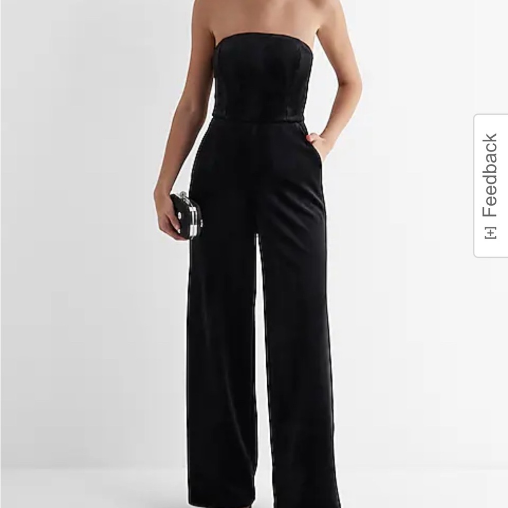 Express Black Velvet Strapless Jumpsuit with Wide-Leg Design
